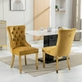 thumbnail image 2 of Upholstered High-end Dining Chairs,Tufted Side Chair with Golden Stainless Steel Plating Legs,Nailhead & Back Ring Pull Trim, Kitchen Dining Room Furniture,Tufted Dining Chairs(Gold,Set of 6), 2 of 11