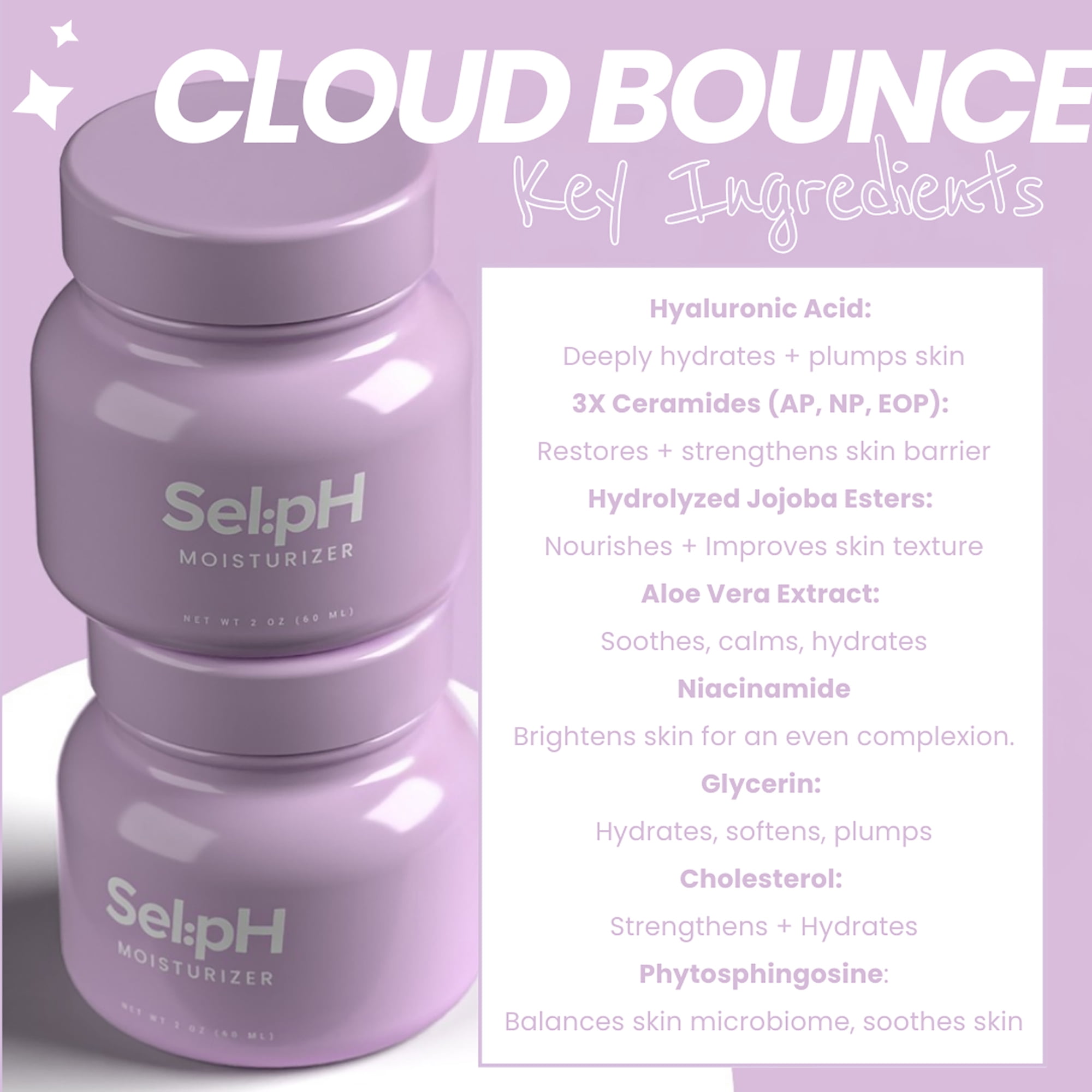 Sel:pH Cloud Bounce Moisturizer, Face Moisturizer, 2 oz