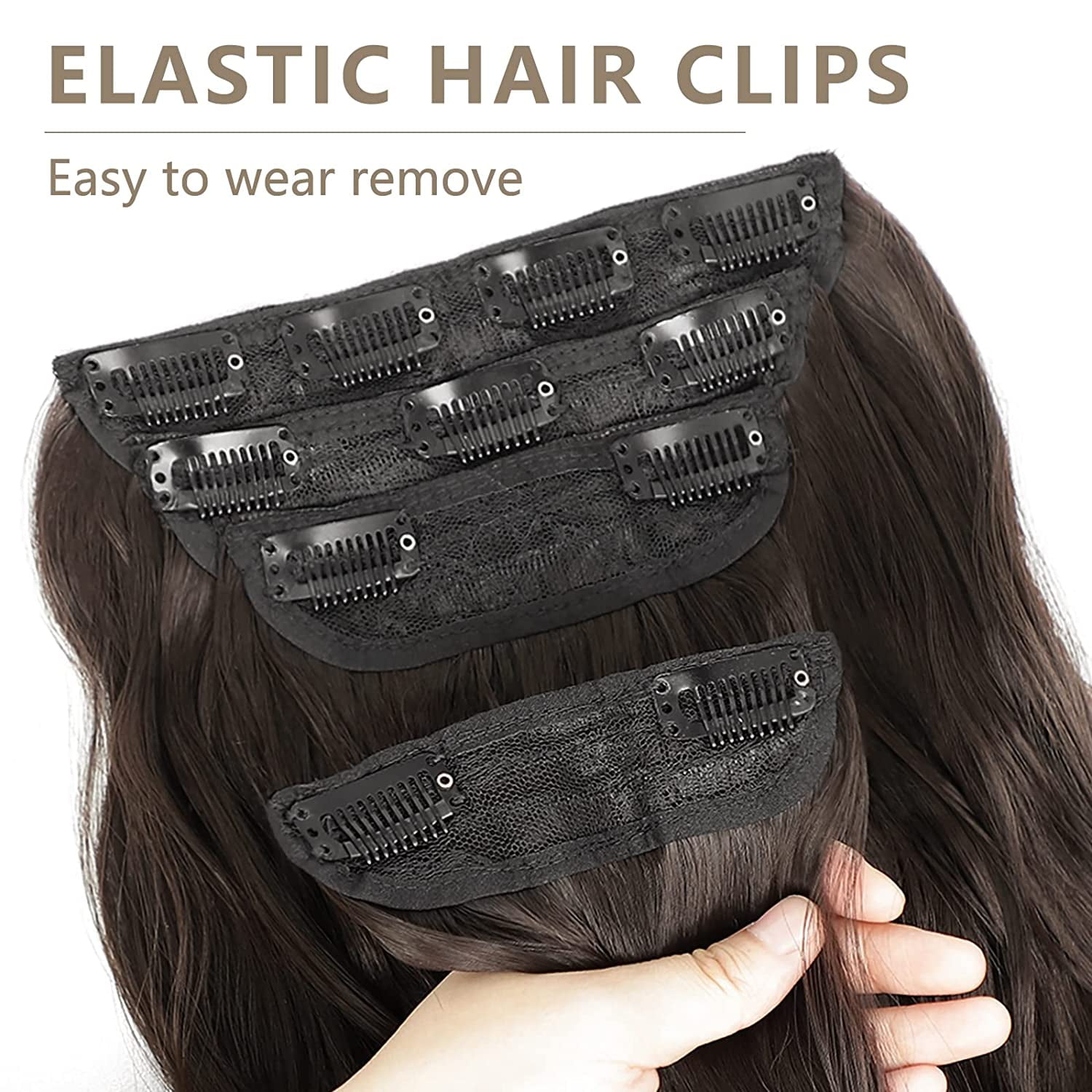 Clip in Long Wavy Synthetic Hair Extension 24 Inch Dark Brown 4PCS Thick Hairpieces Fiber Double Weft Hair for Women