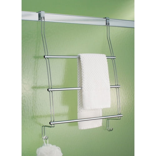 InterDesign Classico Over the Door Towel Rack with Hooks for Bathroom Chrome