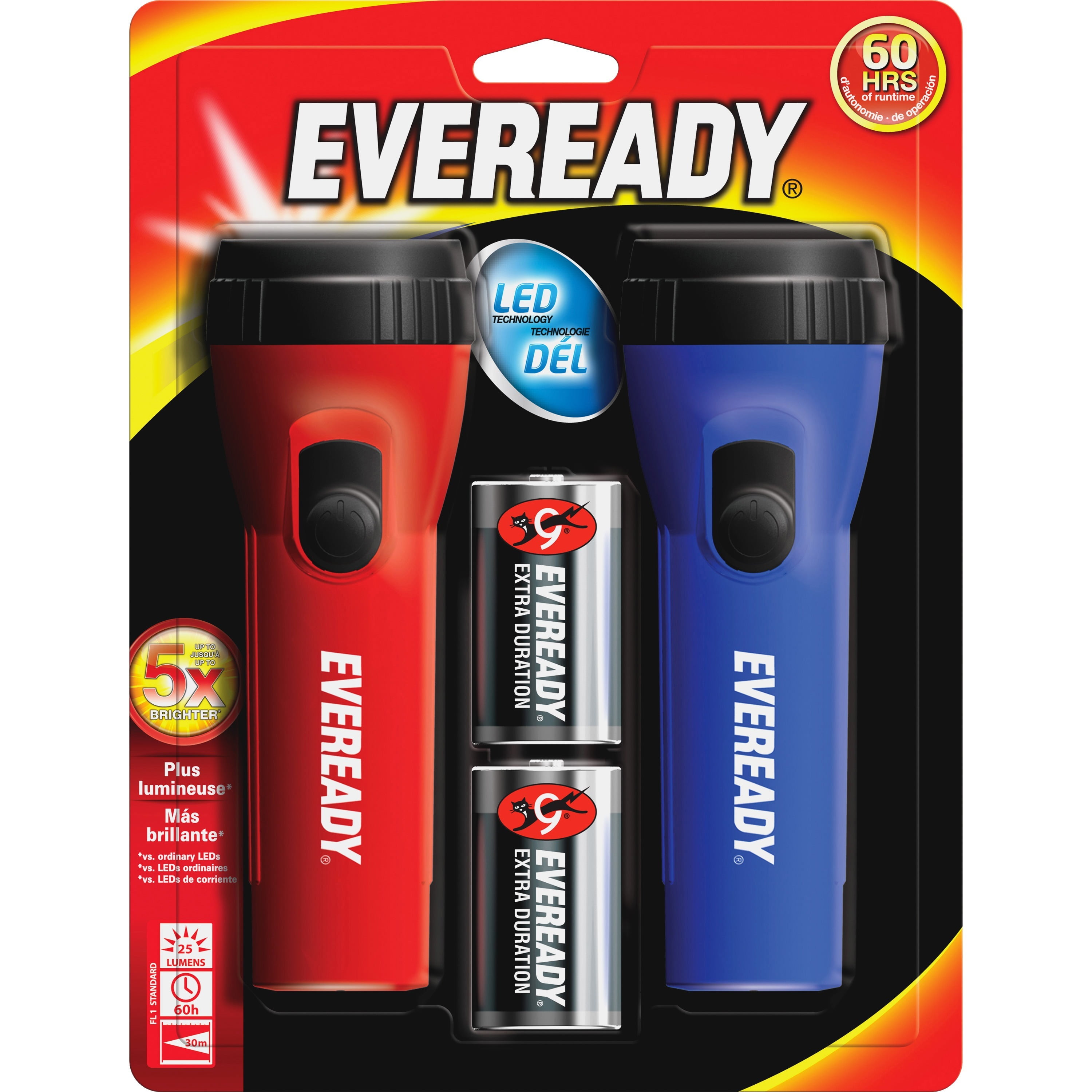 Eveready, EVEL152SCT, LED Economy Flashlight, 24 / Carton, Blue,Red