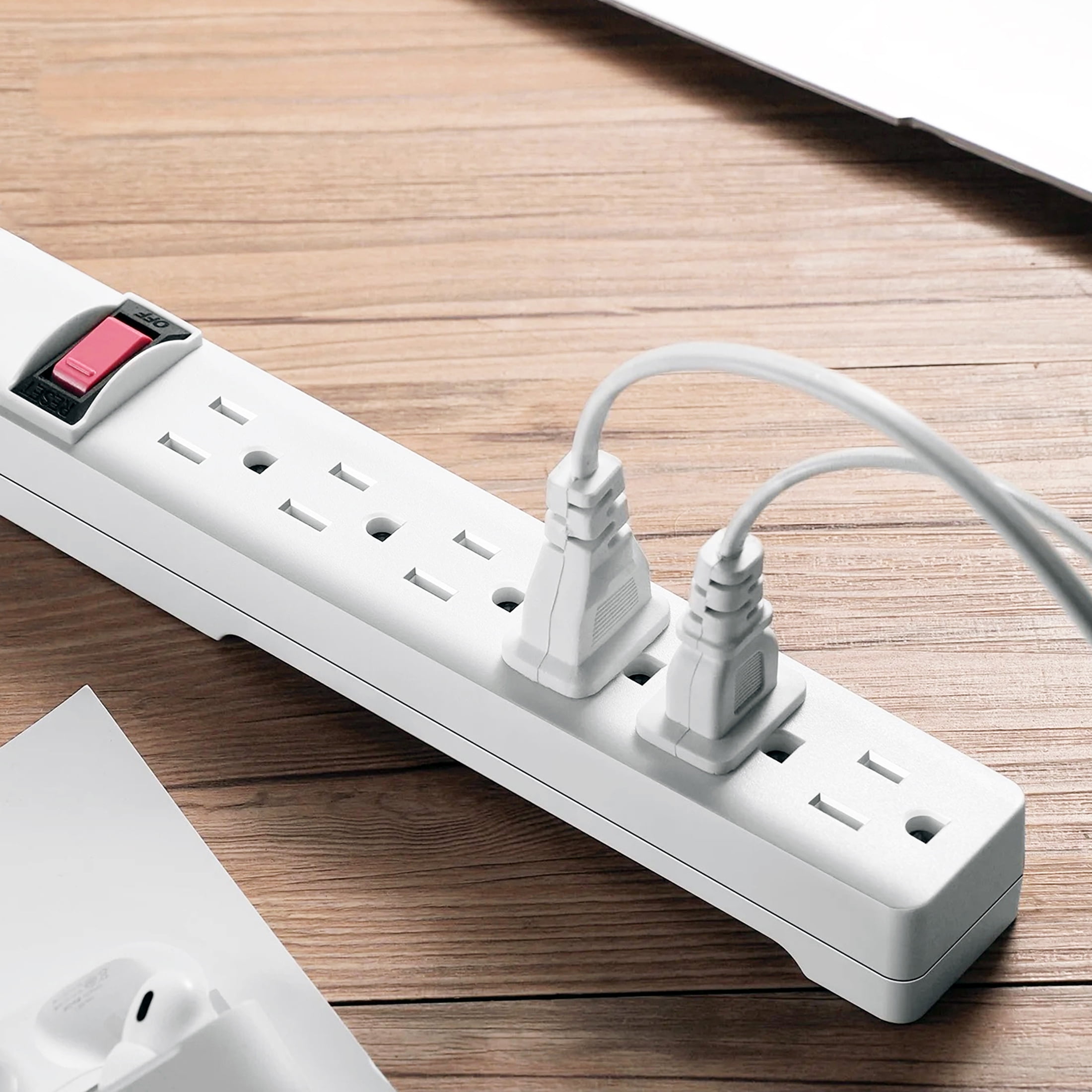 Hyper Tough 6-Outlet Indoor Power Strip, 2.5 ft Extension Cord, ETL Certified, White