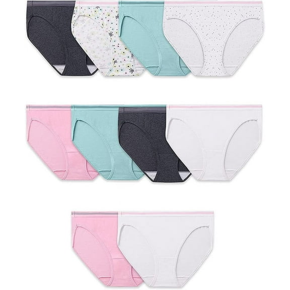 Women's Cotton Bikini Brief Underwear (Available in Plus Size), Multipacks - Fruit of the Loom Eversoft Cotton Bikini Tag Free & Breathable -10 Pack Colors May Vary, 5