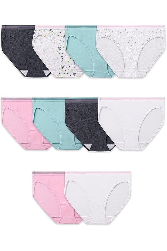 Women's Cotton Bikini Brief Underwear (Available in Plus Size), Multipacks - Fruit of the Loom Eversoft Cotton Bikini Tag Free & Breathable -10 Pack Colors May Vary