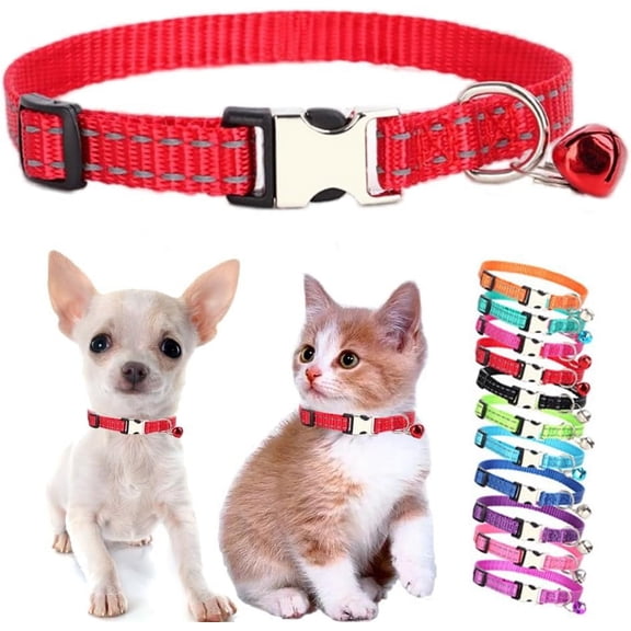Puppy Collar with Bell, Reflective Nylon XS Cat Collars Soft Adjustable Buckle for XXS XSmall Small Puppy Female Tiny Pets Dogs Boy Girl Kitten Yorkie Chihuahua