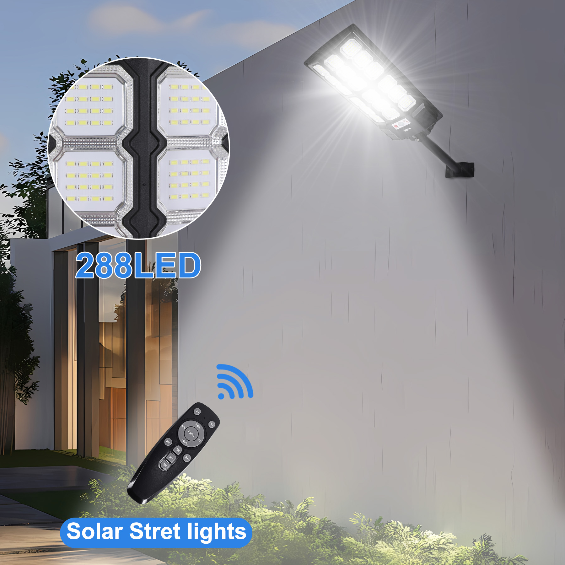 1200W Solar Street Lights Outdoor, IP66 Waterproof Solar Lights Outdoor 900,000 Lumens, 9000K Dusk to Dawn Security Flood Lights Motion Sensor with Remote Control for Yard, 2 Pack