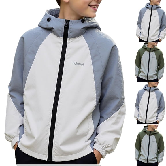 Boys Girls Outdoor Jackets 4-15Years Unisex Summer Casual Sun Protection Full Zip Lightweight Jackets for Teens Soft Solid Color Long Sleeve Coats