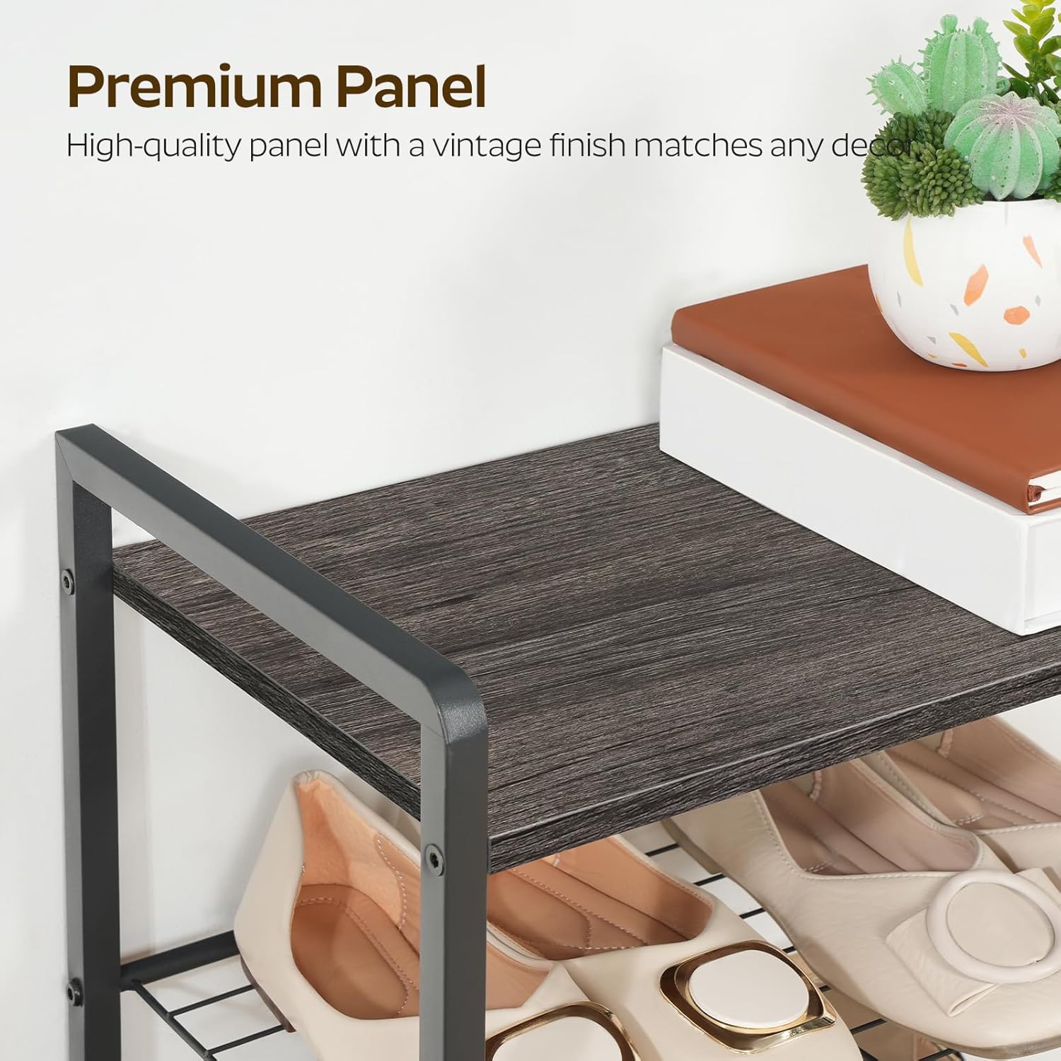 8-Tier Narrow Shoe Rack, Tall Shoe Rack for 8-16 Pairs, Slim Shoe Storage Organizer with Wooden Top, Space Saving, Metal Frame, for Entryway