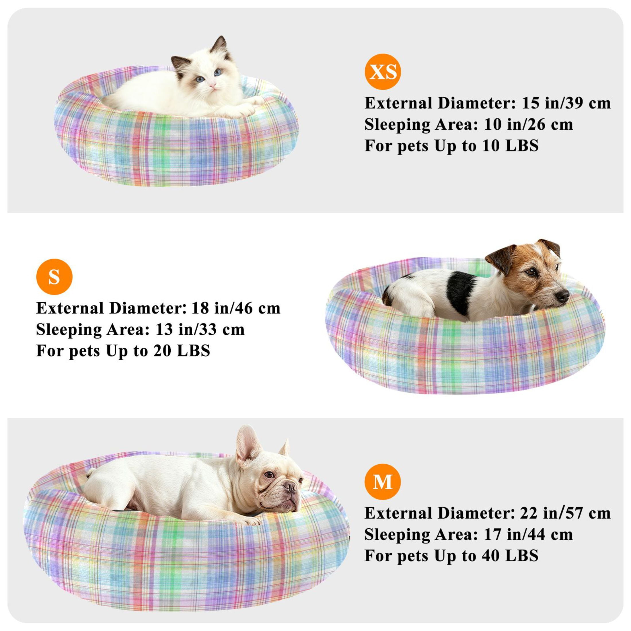 Iauyy Pet Couch Donut Cat Bed for Indoor Cats/Small Dogs Washable & Machine with Non-slip Bottom Calming Cat Furniture, Rainbow-colored Checkered (M)