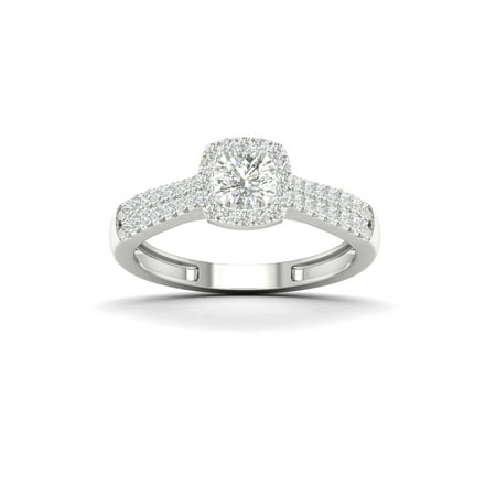 1/3Ct TDW Diamond 10k White Gold Cushion Shape Halo Engagement Ring (I-J,