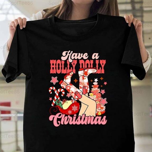 Have A Holly Dolly Christmas Funny Groovy Retro Holiday Graphic G039 Unisex T-Shirt, Up to Size 5XL
