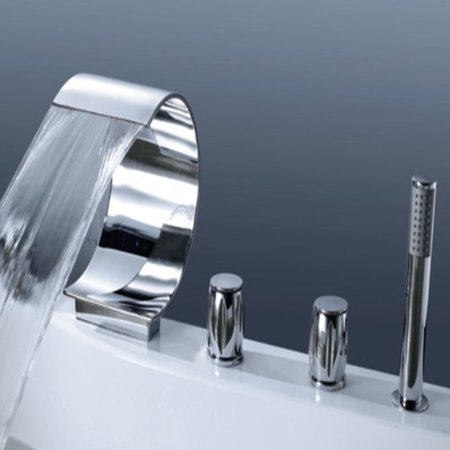 Anzzi Ribbon Triple Handle Deck Mounted Roman Tub Faucet With Hand