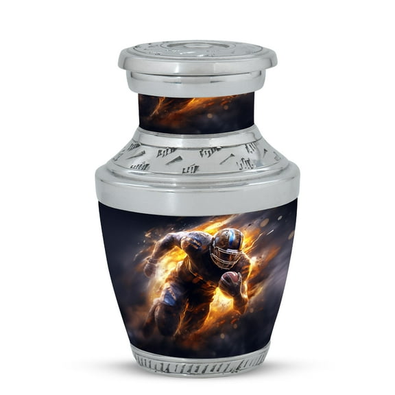 Flaming Football Player Charging Ahead Elegant Compact Urn for Human Ashes - Petite Keepsake for Timeless Memory Funeral Urns For Human Ashes - Memorial Urns 3 Inch, 1 Pc