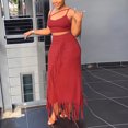 thumbnail image 3 of Gibobby Vestidos Casuales para Mujer Chaleco corto sin mangas sin ombligo de color sólido para mujer Traje de vestir con borlas de cintura alta con tira(Rojo,G), 3 of 5