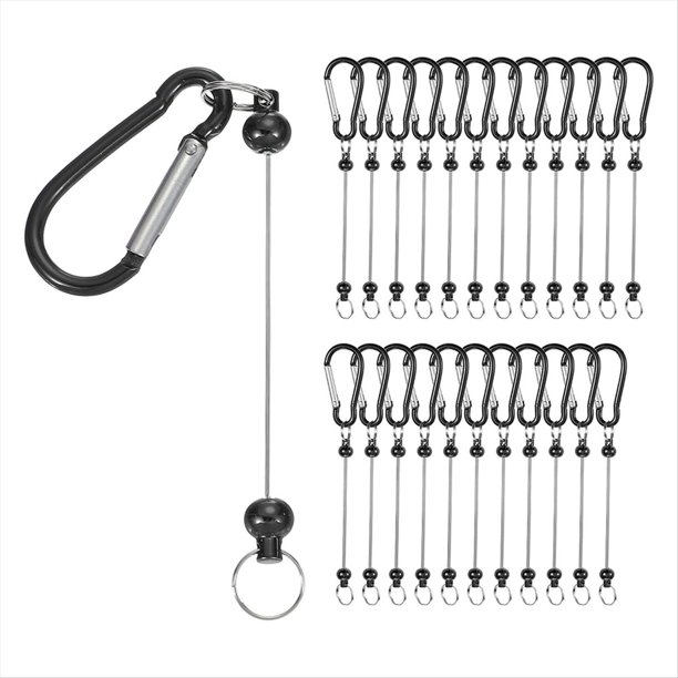 Kit de manualidades de 24 piezas con cuentas metálicas para llavero, clip de mosquetón, color negro.