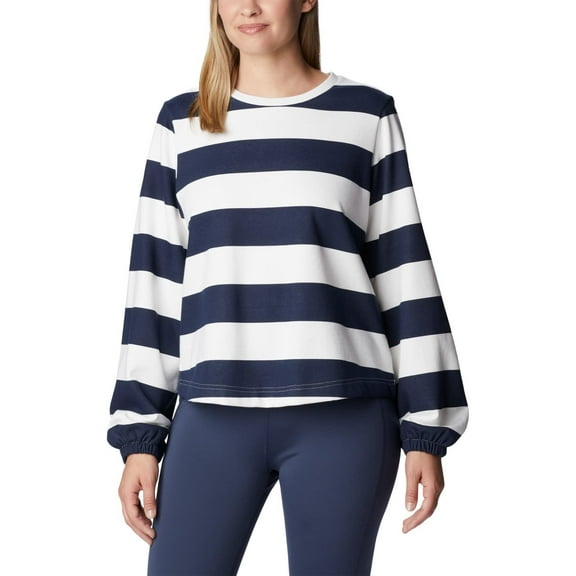 Columbia Women's Trek Seasonal Ft Graphic Crew, Collegiate Navy/Rugby Stripe, X-Large