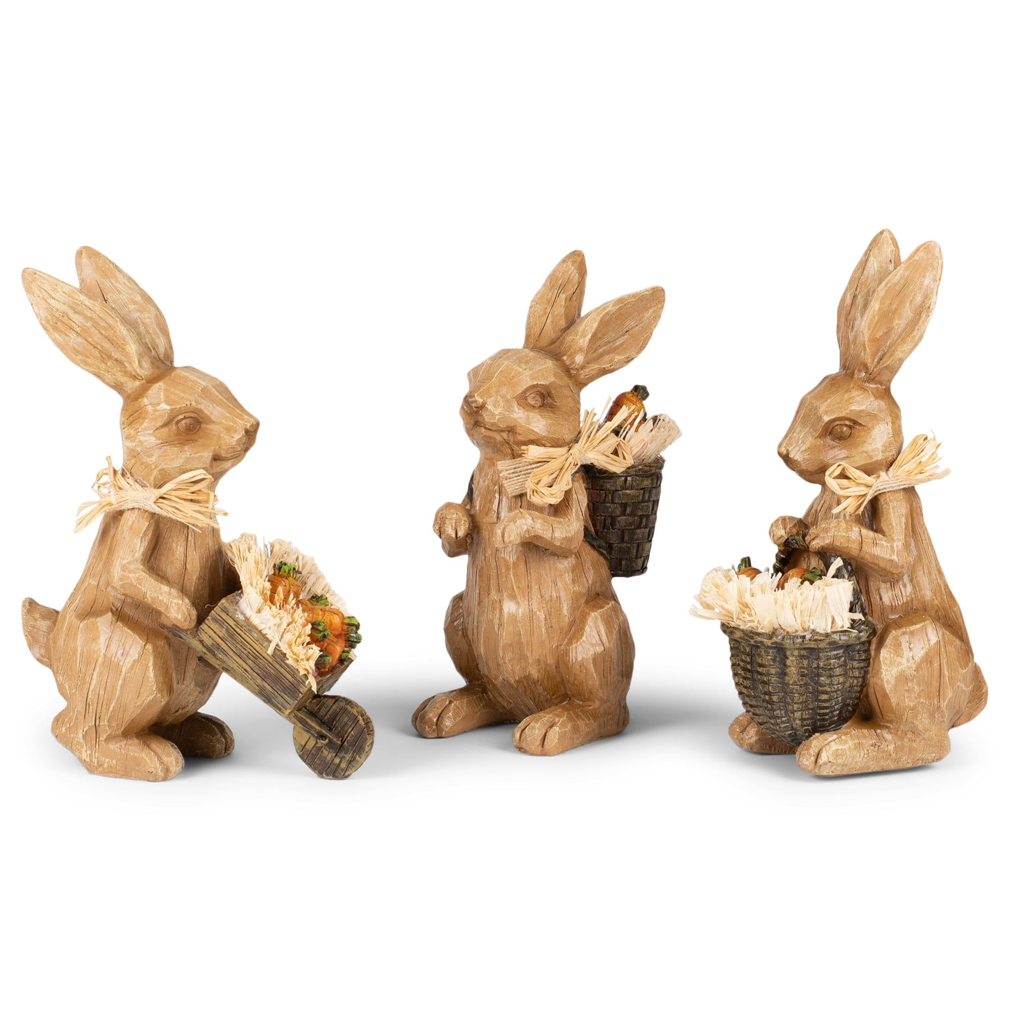 Natural Brown Carved Bunny Carrot 6.25 x 8.75 Resin Decorative Tabletop Figurine Set 3 - Walmart