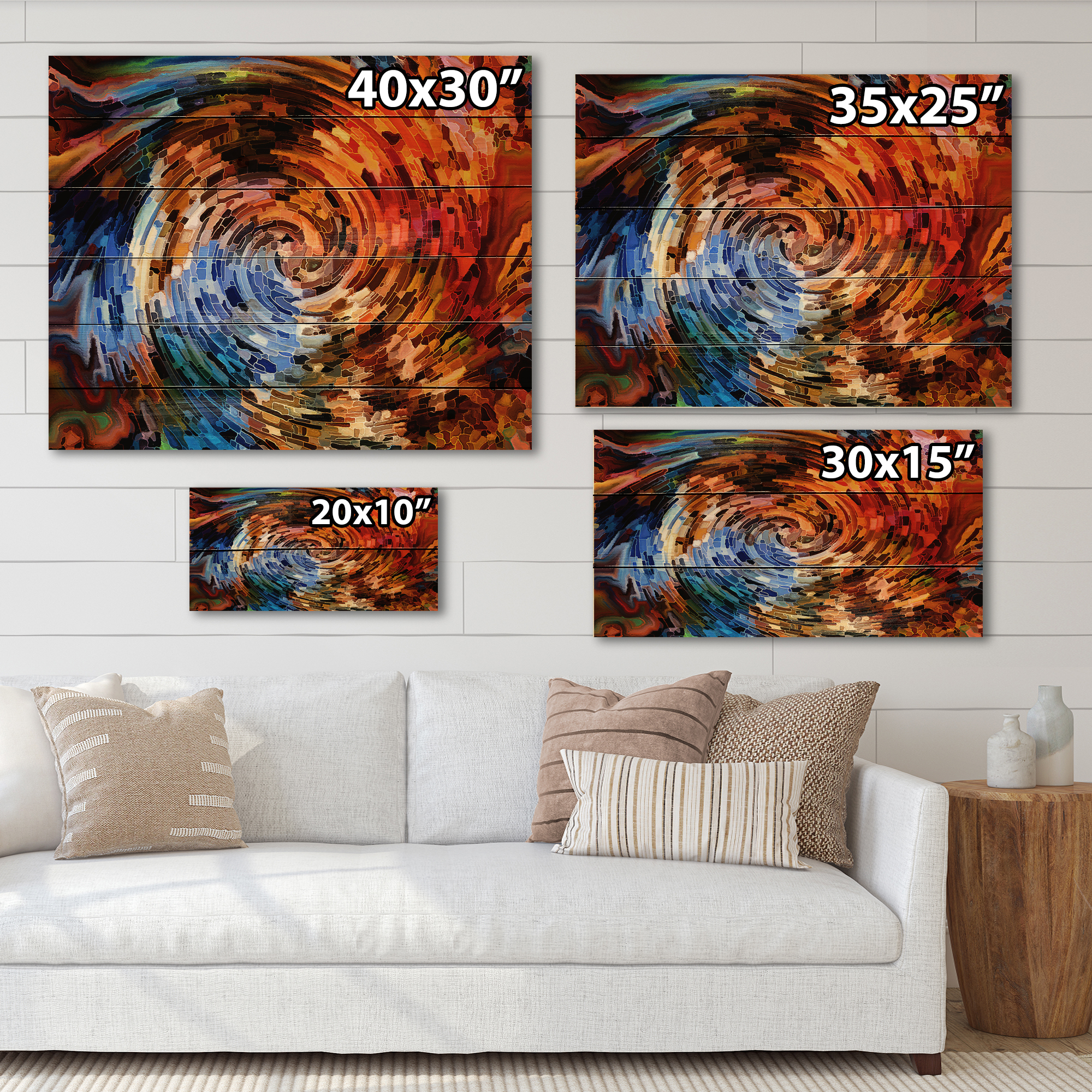 Designart 'Orange Spiral Abstract Voyages To Inner World' Modern Print on Natural Pine Wood