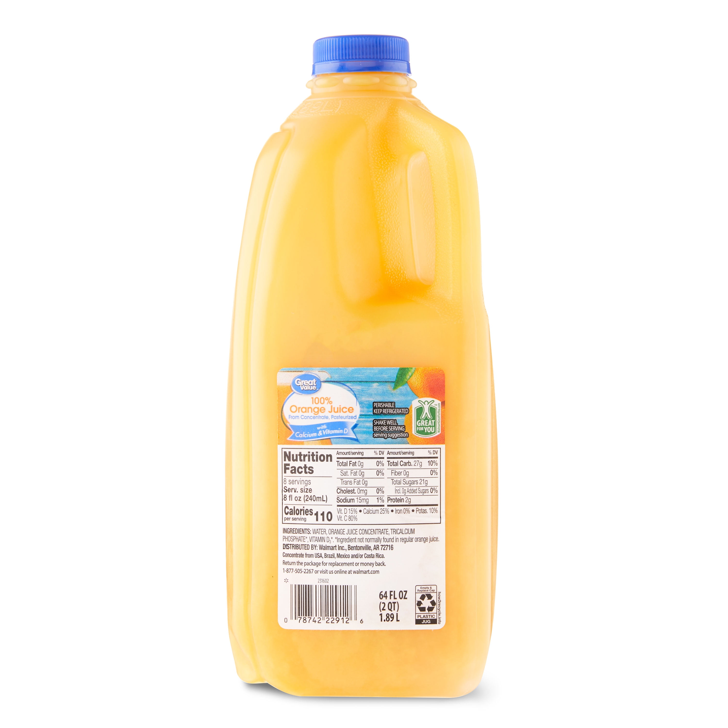 Great Value 100 Orange Juice with Added Calcium and Vitamin D, 64 fl
