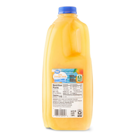 Great Value 100% Orange Juice with Added Calcium and Vitamin D, 64 fl oz