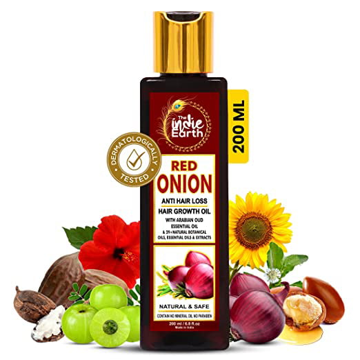 THE INDIE EARTH RED ONION ANTI HAIR LOSS HAIR GROWTH OIL WITH BLACK SEED, CURRY  LEAF, HIBISCUS BHRINGRAJ & 29+ NATURAL OILS & EXTRACTS | BEST ANT HAIR FALL  OIL | BEST