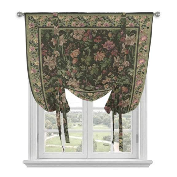 Sage Green Floral Boho Balloon Curtains for Bedroom/Front Door/Bathroom, Ethnic Tribe Abstract Art Flower Tie Up Curtains 63 Inch Length Light Filtering Kitchen Curtains Shades for Windows 46"x63"