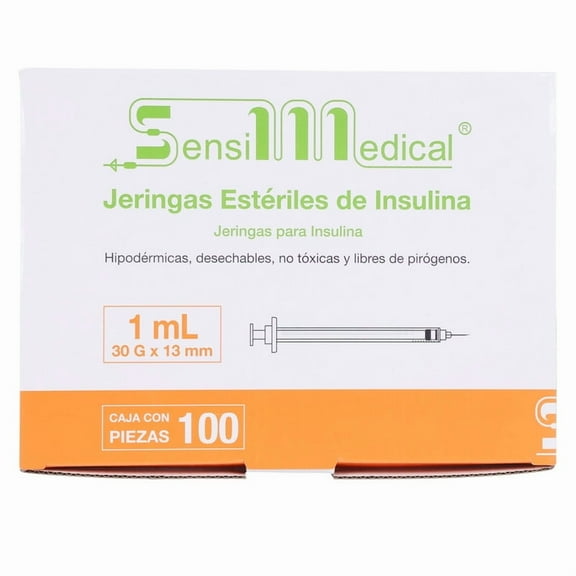 Sensimedical Jeringa para Insulina 1 ml con Aguja 30G x 13 mm, Caja con 100 Piezas