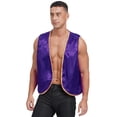 thumbnail image 5 of iiniim Mens Arabian Prince Lamp Roleplay Costume Stain Vest Gold Trim Sleeveless Open Front Waistcoat Dark Purple XXL, 5 of 7