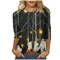 thumbnail image 2 of SDNall Holiday Shirts for Women Cute Ghosts Print Cute Funny Graphiccrewneck 3/4 Sleeve Tops Halloween Gift T Shirt (S-XXXL,Black), 2 of 5