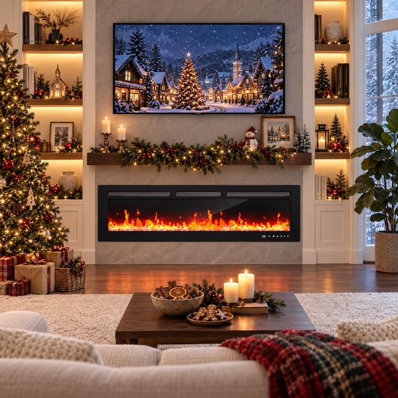 50 inch Wall Mounted Electric Fireplace Indoor Recessed Fireplace Heater with Touch Screen, Timer, Adjustable Flame Color and Speed