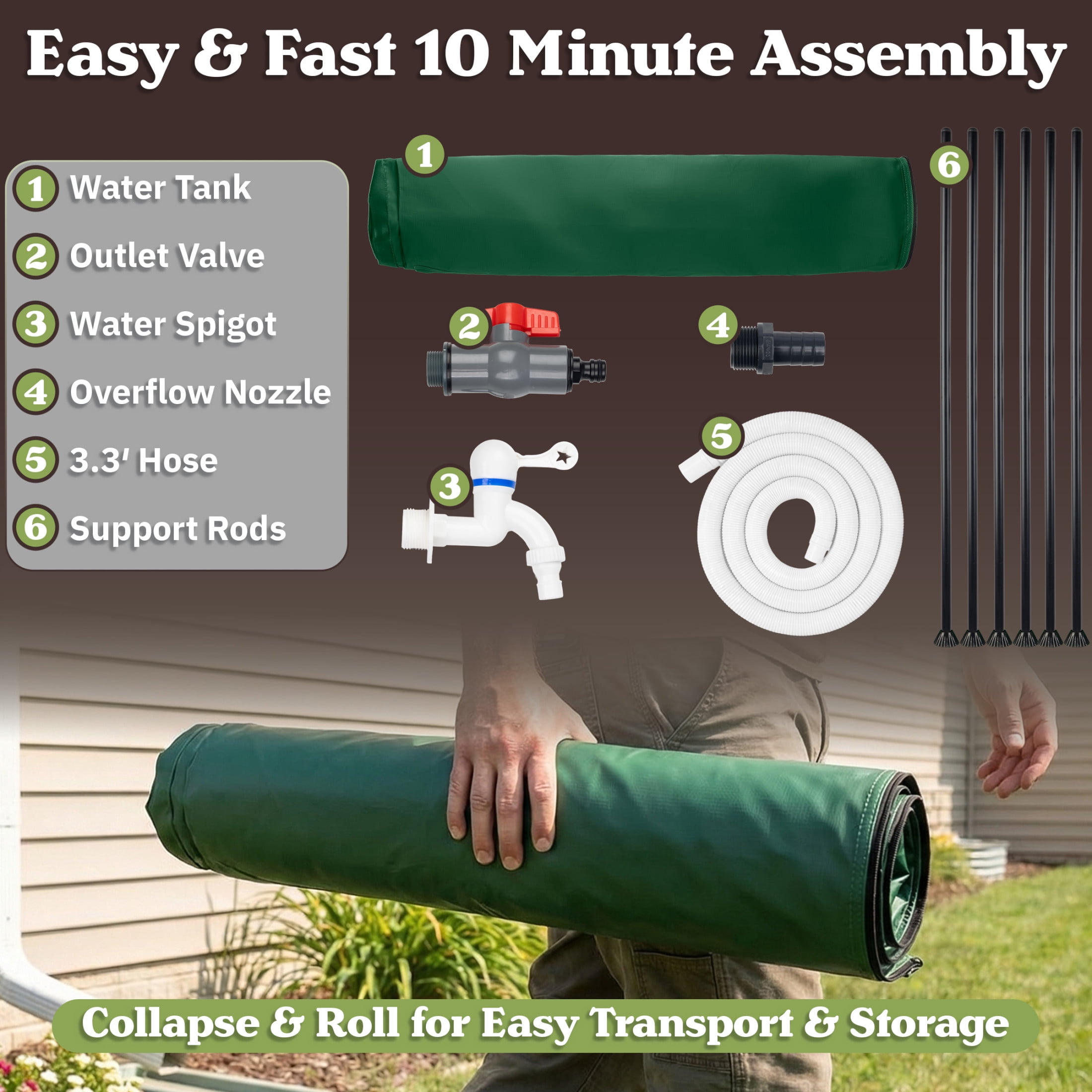 Pure Garden Collapsible Rain Barrel Kit - 100 Gal PVC Rain Collection System with Filter