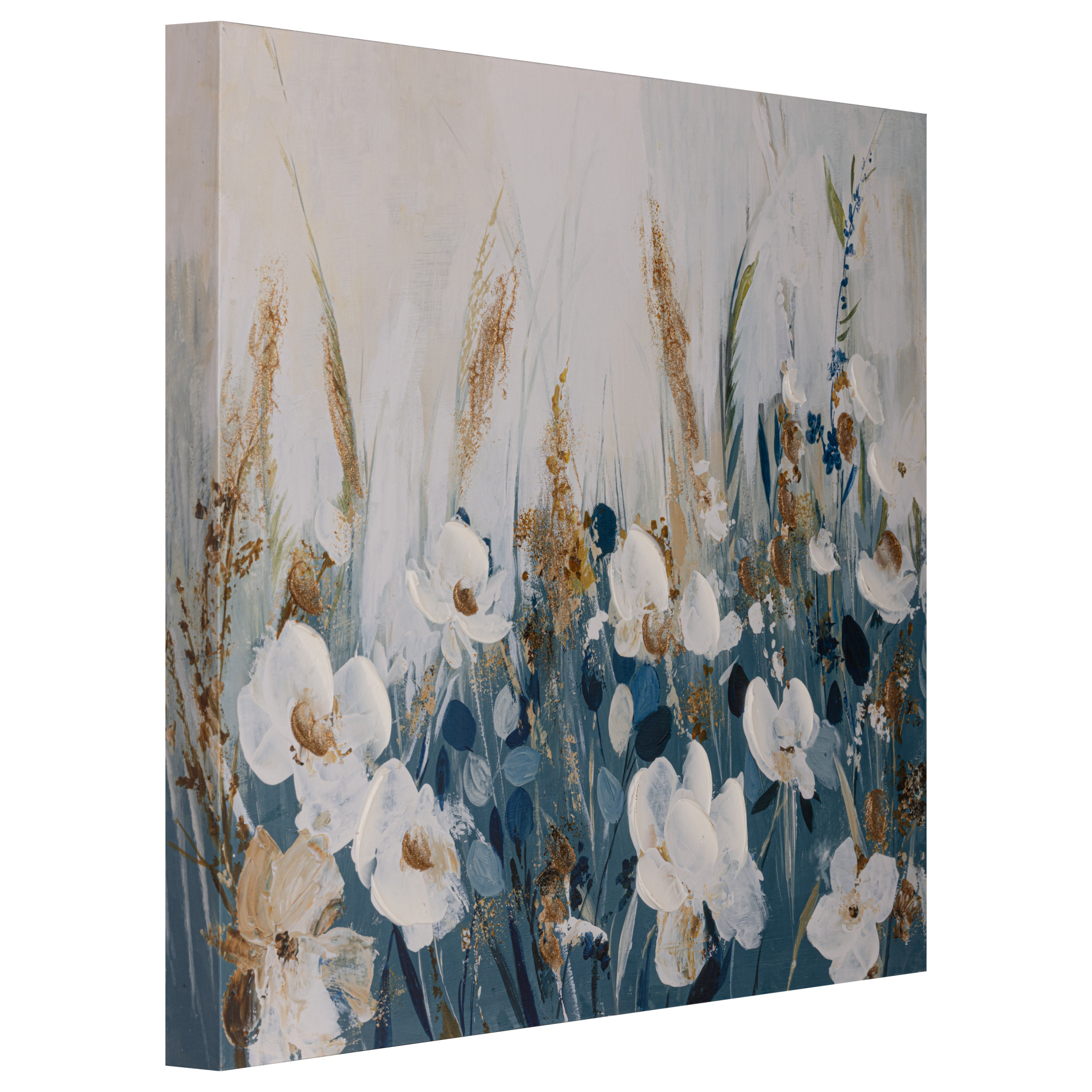 Gallery Solutions 28x22 Floral Unframed Canvas Art - Hand-Painted Embellishments with Gold Glitter and Stucco Texture for Elegant Wall Decor
