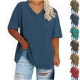 thumbnail image 4 of WREESH Womens T-Shirts Oversized V-Neck Short Sleeved Solid Summer Base Shirt Sports T-Shirt Blue, 4 of 5