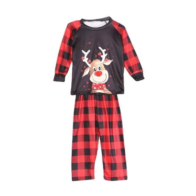ITFABS Costume de Noël Famille Parent-Enfant Ensemble Imprimé Cerf Col Rond