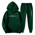 thumbnail image 2 of Men's Casual Personalized Printed Long-sleeved Hooded Sweatshirt and Sweatpants Two-piece Set, Fleece-Lined for Winter Sports and Casual Activities,Green,3XL, 2 of 5