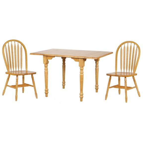 Sunset Trading Selections 3 Piece 48" Rectangular Extendable Dining Set | Windsor Arrowback Windsor Chairs | Drop Leaf Table | Light Oak Wood | Seats 4