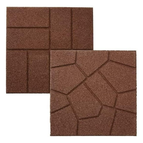 Dual Sided Rubber Paver Tile - 16" X 16" X 3/4" (Brown, 8 Tiles)
