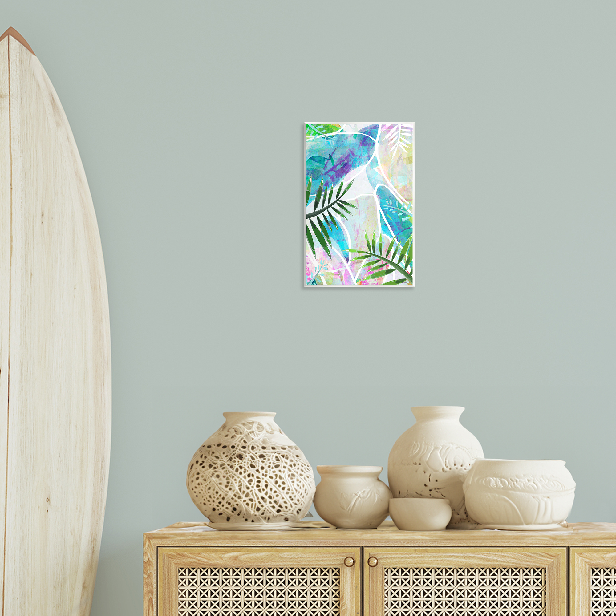 Stupell Industries Layered Tropical Leaves Coastal Painting Unframed Art Print Wall Art, 10 x 15