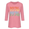 thumbnail image 4 of Women's Casual Tees Crew Neck 3/4 Length Sleeve 1976 Graphic Print Pullover Tops Vintage Birthday T Shirts (XL, Pink), 4 of 4