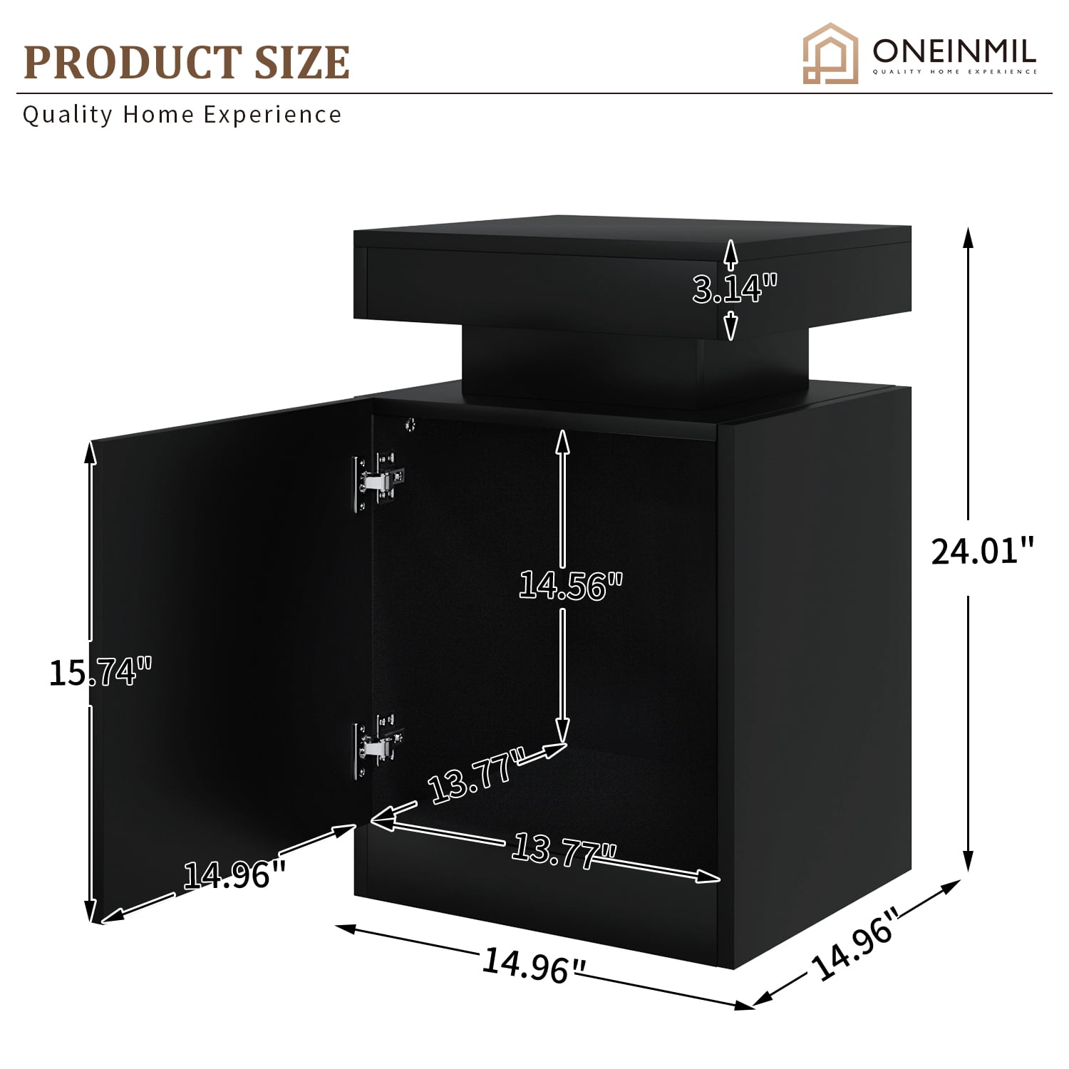 EVmore Set of 2 Home Nightstand, Black, with 24 Color LED Lights