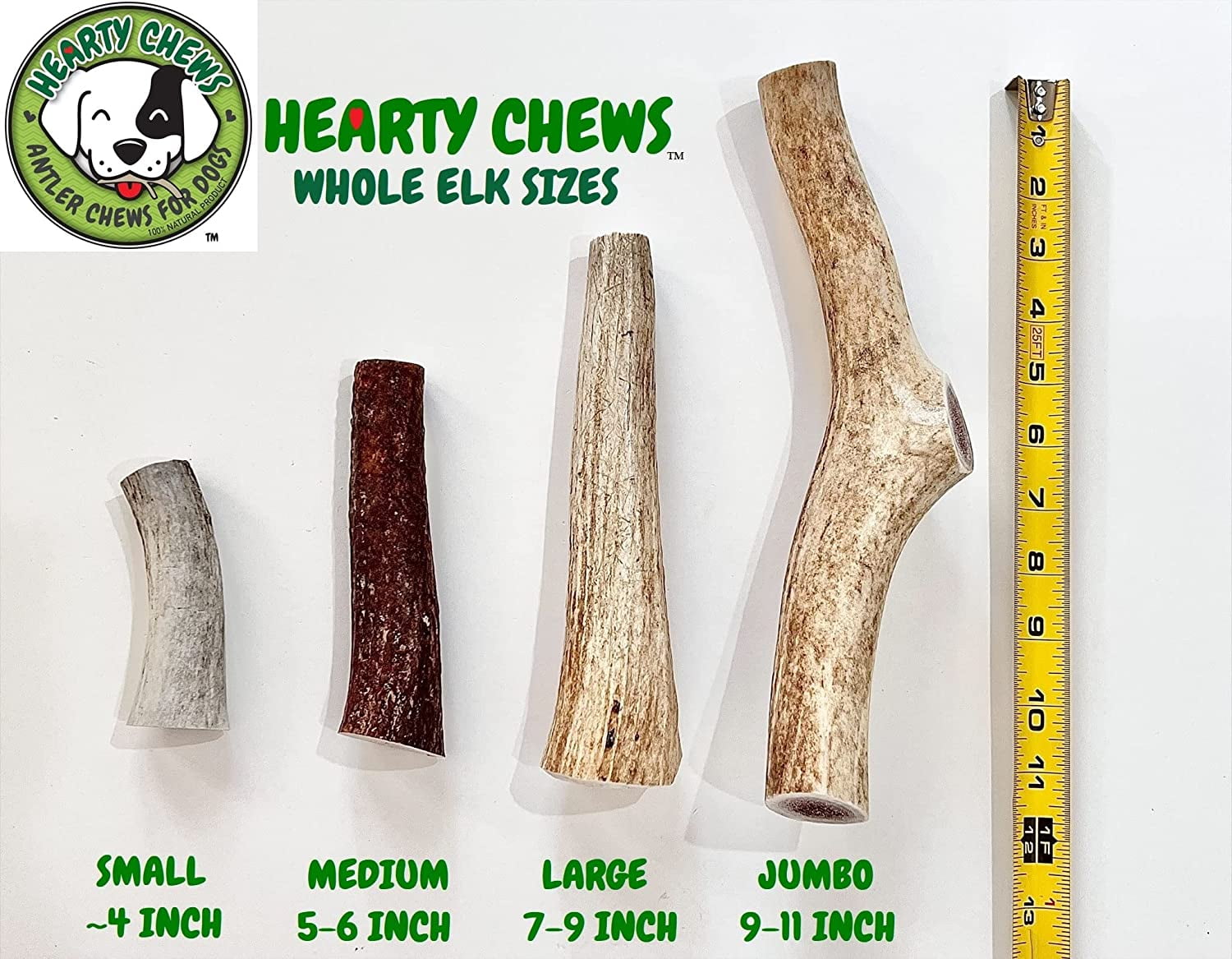 Hearty Chews Premium ELK Antlers for Dogs, Naturally Shed, 100