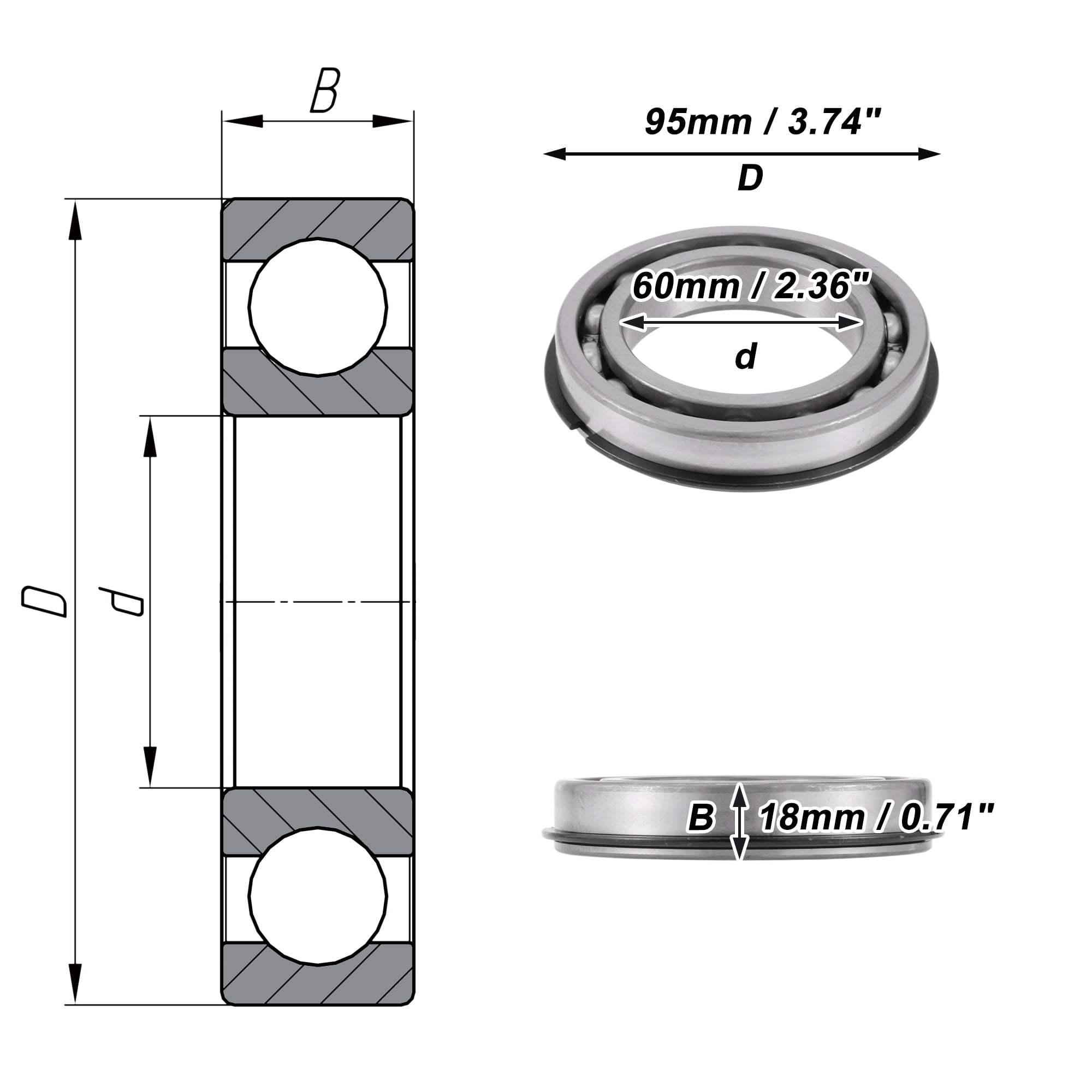 Unique Bargains 6012NR Deep Groove Ball Bearings 60x95x18mm P6 Open Type Lubricated Bearings 1 Pcs Car Scooter Skateboard Wheel Universal Silver Tone