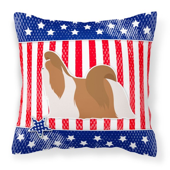 USA Patriotic Shih Tzu Fabric Decorative Pillow