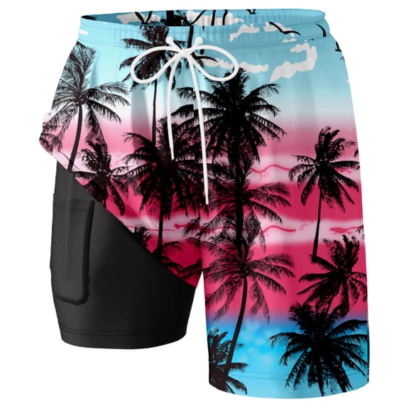 Kcolen Mens Swim Trunks 5 Inch 3 Pack Elastic Waist Men Swim Shorts Light Upf Swimsuit for Men with Compression Liner Summer Beach Swimming Shorts for Men