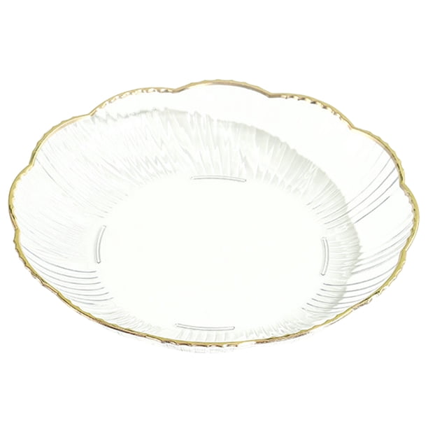 Plato de fruta transparente con borde dorado, apilable, para aperitivos, redondo e irrompible, para ensaladas, postres y cenas. Artículos para el comedor.