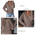 thumbnail image 4 of Women V Neck Hollow Out Crochet Knit Sweater Long Sleeve Loose Sweater Pure Color Pullover Sweater Khaki XL, 4 of 5