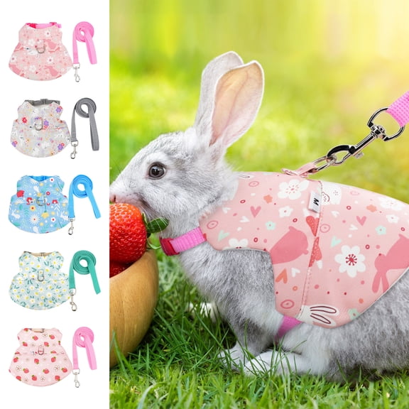 Chmadoxn Adjustable Rabbit Harness and Leash Set, Breathable Mesh Bunny Vest for Small Animals, Guinea Pig Walking Lead, Soft No Pull Pet Traction Rope Vest