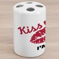 thumbnail image 1 of 30th Birthday Ceramic Toothbrush Holder, Kiss Me I'm 30 Slogan Words with Lips Hand Writing Stencil Art Print, Decorative Versatile Countertop for Bathroom, 4.5" X 2.7", White Black Red, 1 of 4
