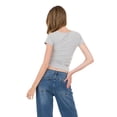 thumbnail image 4 of Forever 21 Women's Grey Y2K Short-Sleeved V-Neck Top, Lace Trim Detail for Layering & Everyday Style, XS, 4 of 6
