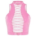 thumbnail image 4 of YONGHS Women's Lace Up Sleeveless Crop Top Camisole Vest Shiny PVC Leather Fitted Tanks Pink XL, 4 of 6